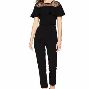Adrianna Papell Black Lace Ruffle Jumpsuit SZ 16